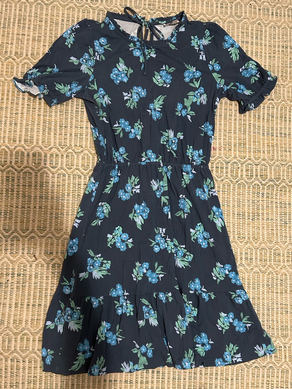 LOFT Navy Floral Tie-Back Casual Dress